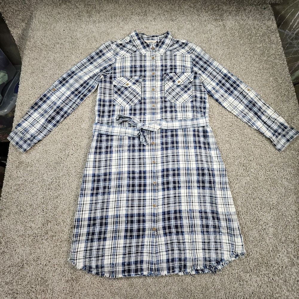 Soft Surroundings Dress Womens M Plaid Belted Button Cowgirl Country Western
