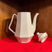 Coffee Pot and 6 Cups, White Geometric Ironstone
