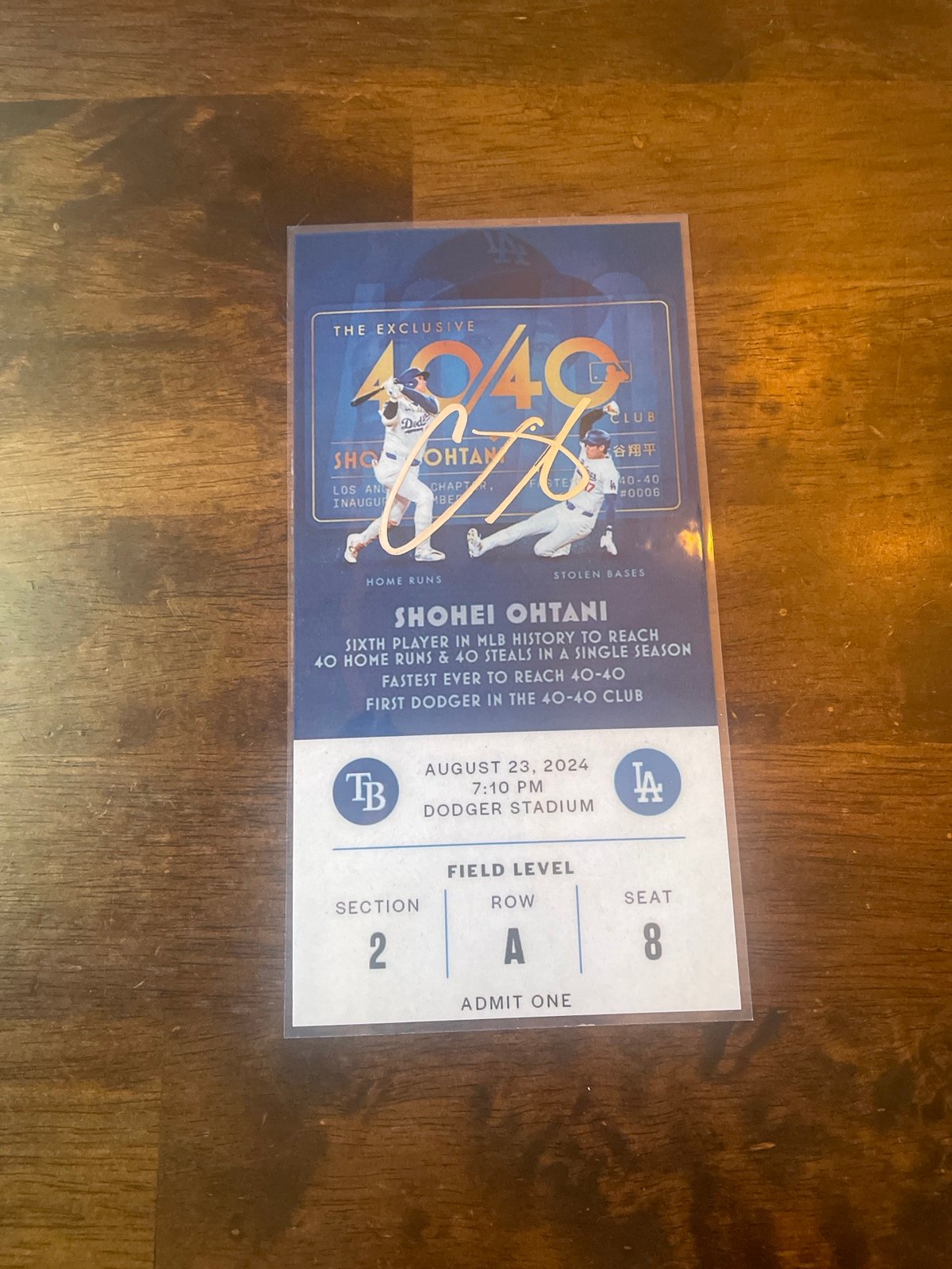 Authentic Shohei Ohtani hard signed on replica ticket laminated.