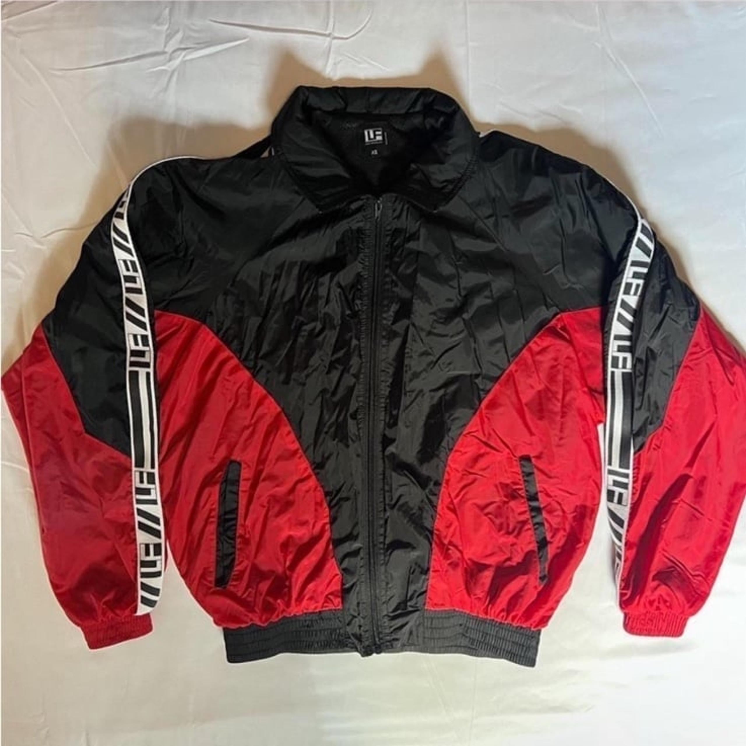 LF Los Angeles Black and Red Color Block Windbreaker Jacket in Size XS