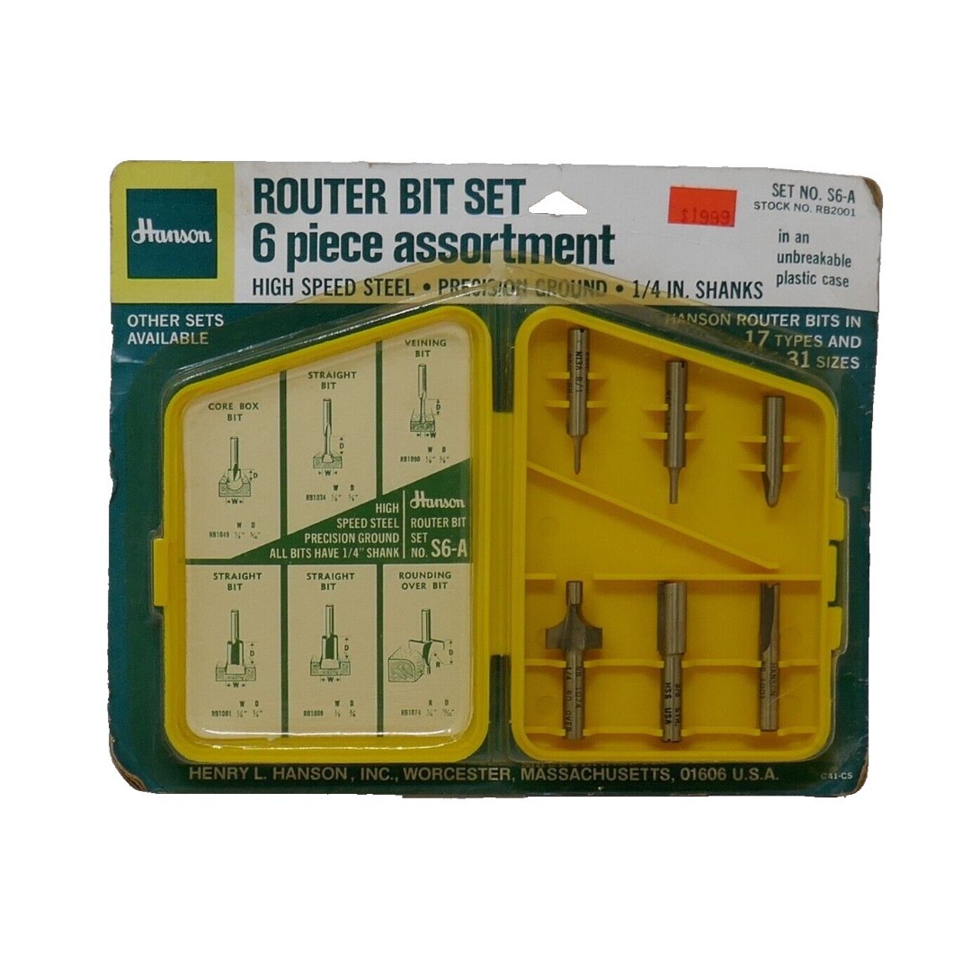 Hanson 6 Piece High Speed Steel Router Bit Set No S6-A NOS