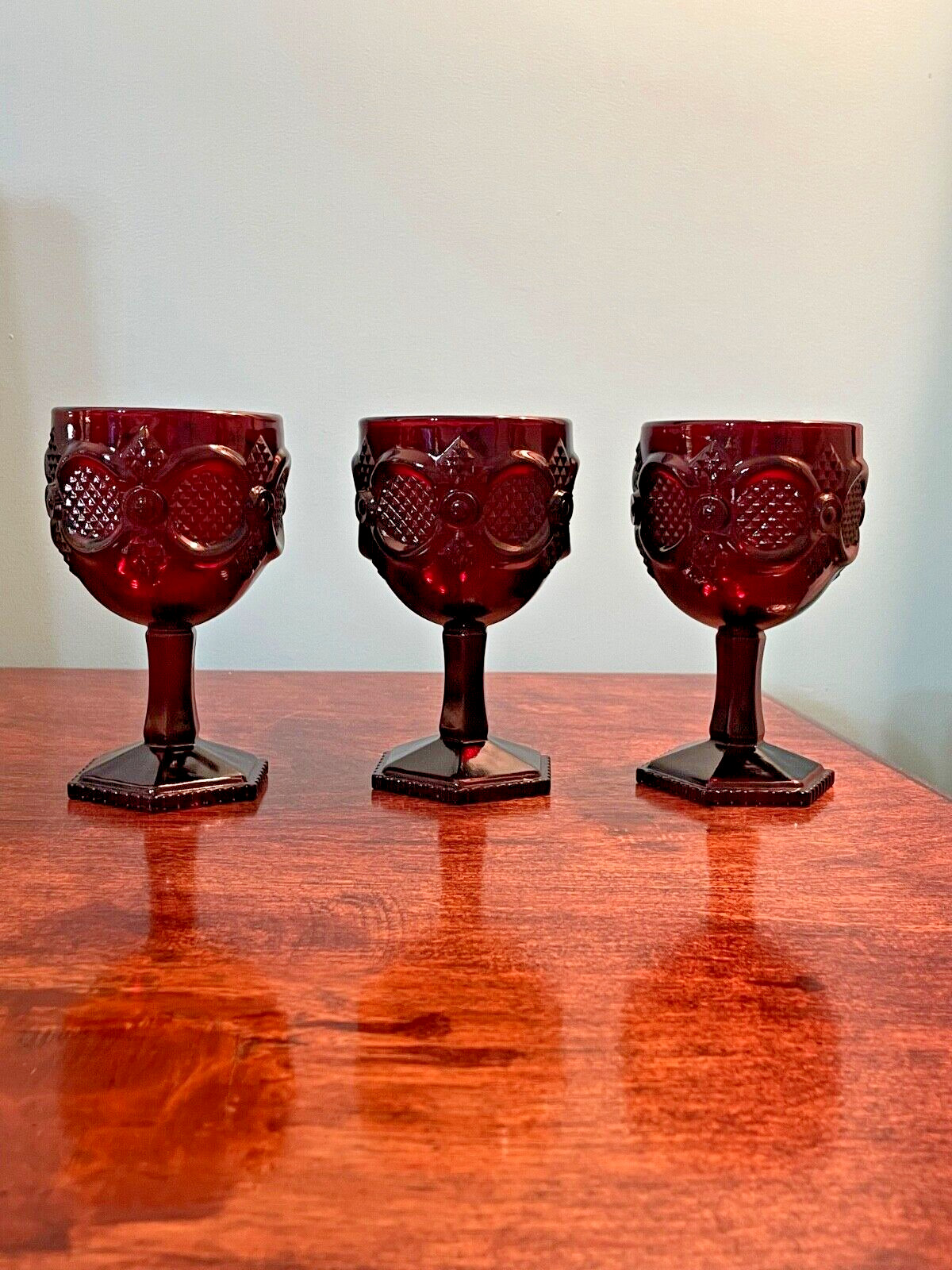 VTG Avon 6 Footed Glass Water Goblet 1876 Cape Cod Collection Ruby Red-Set of 3