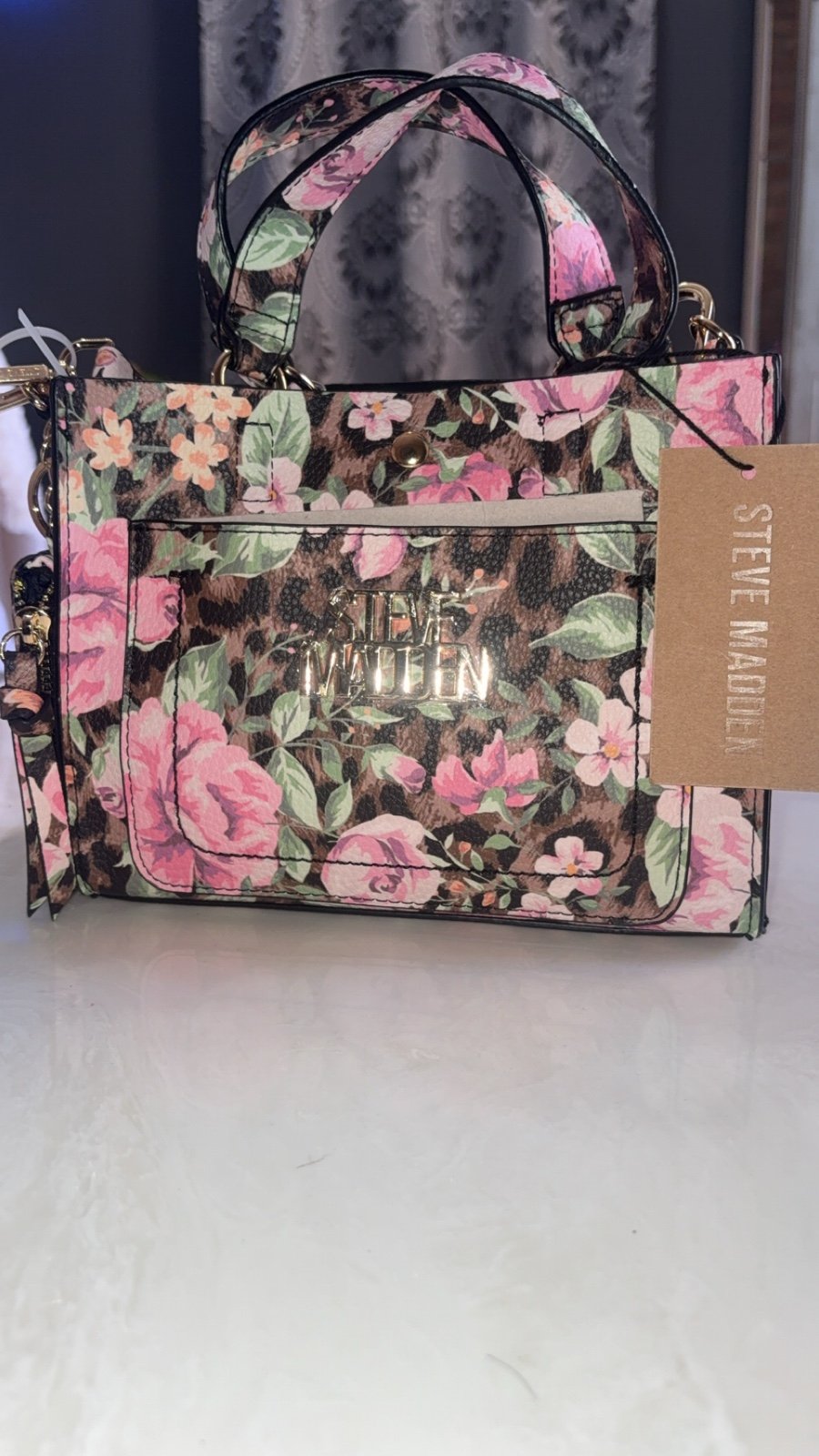 Steve Madden Leopard Tan Floral Mini Blivionia with Coin bag zip NEW