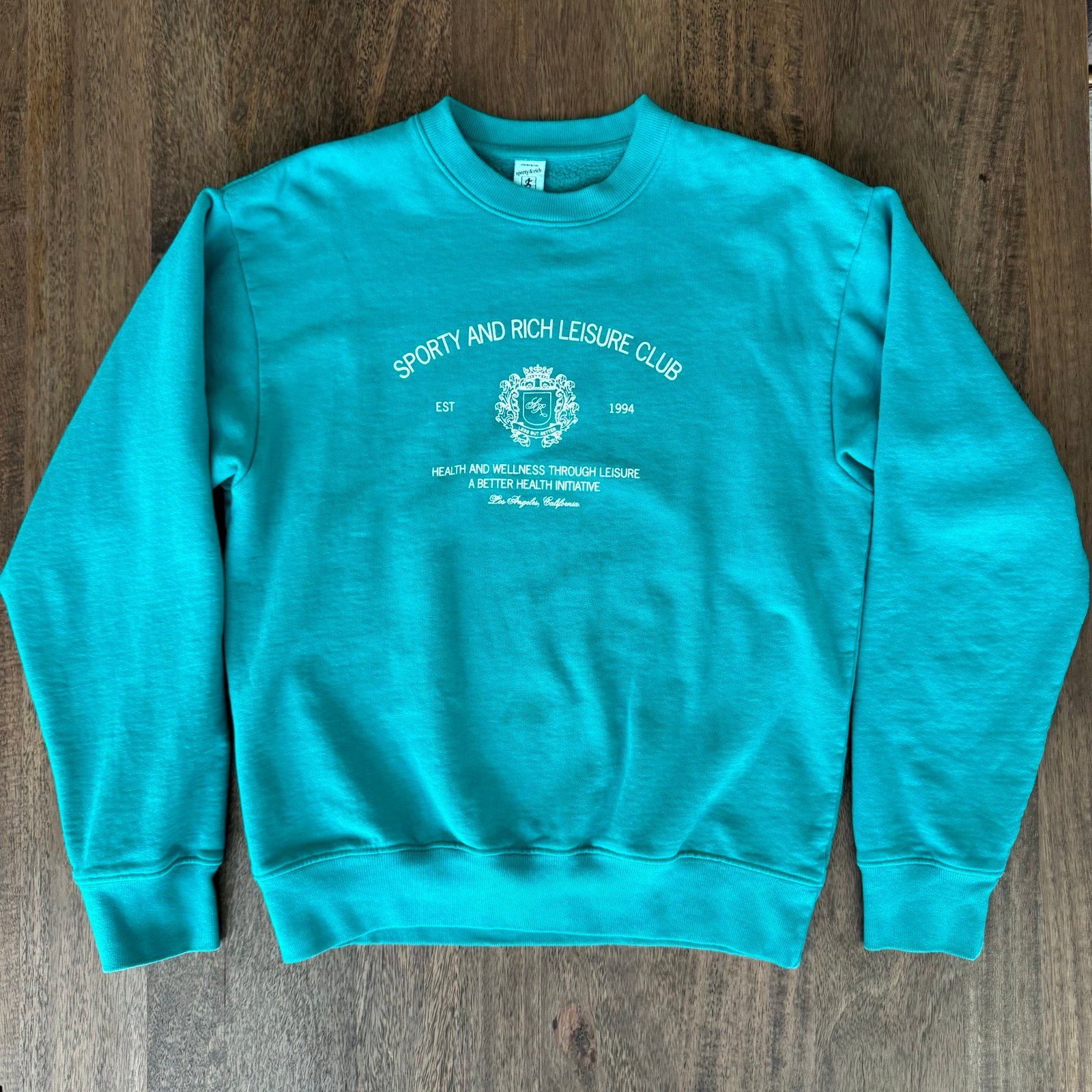 Sporty & Rich Leisure Club Crest Crewneck Sweatshirt Teal