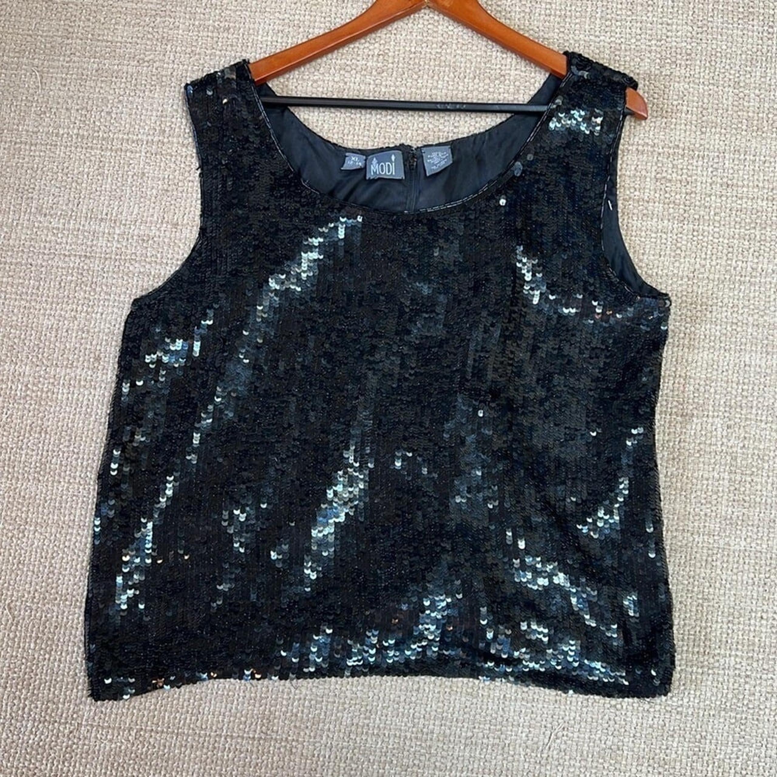 Modi 100% Silk Vintage Sequined Top XL Black Swiftie Holiday Evening Party Eras