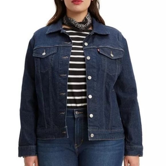 Levi's Denim Trucker Jacket Oversized Long Dark Wash Size Large