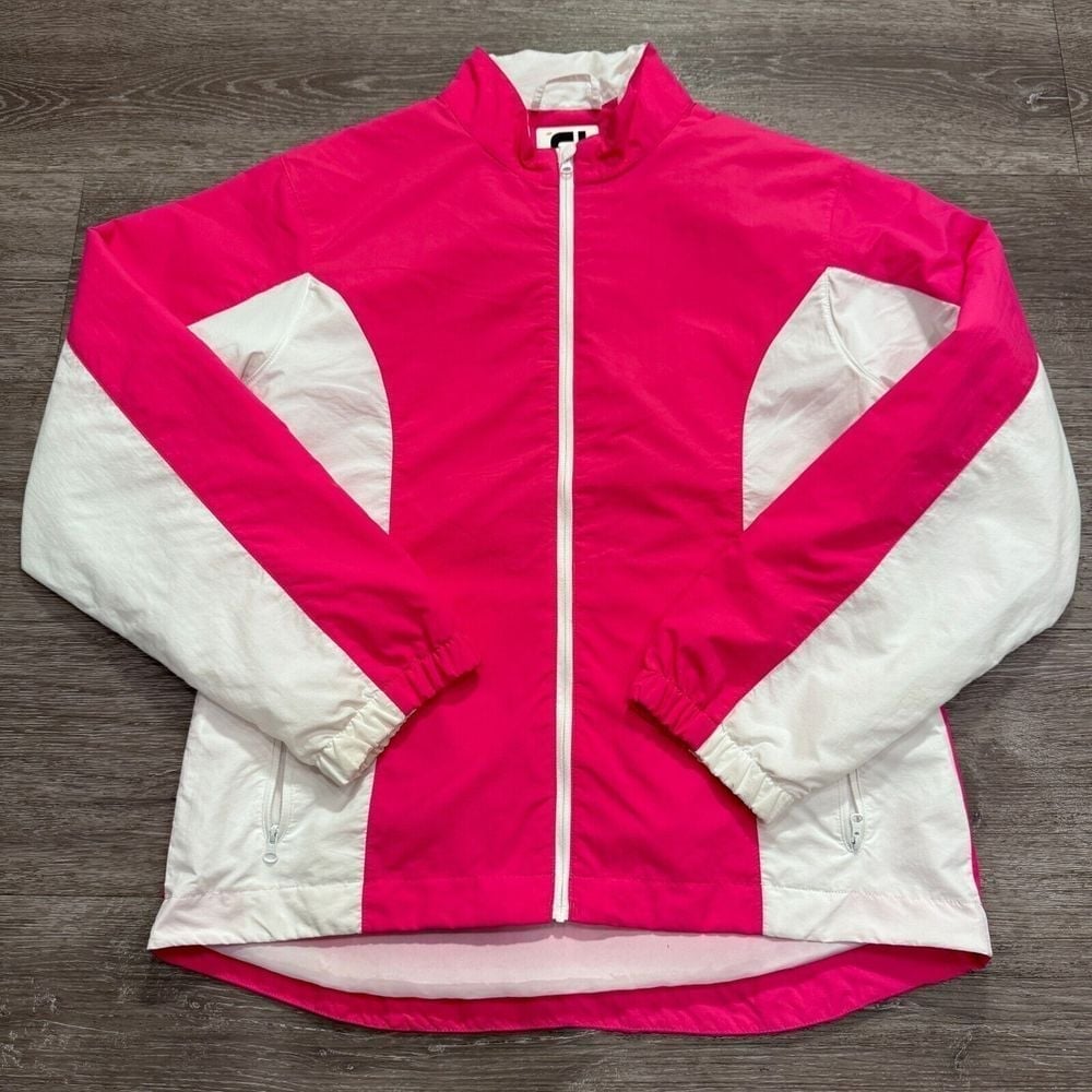 FootJoy Jacket Womens Medium Pink Windbreaker Golf Jacket Full Zip Nylon Golfer