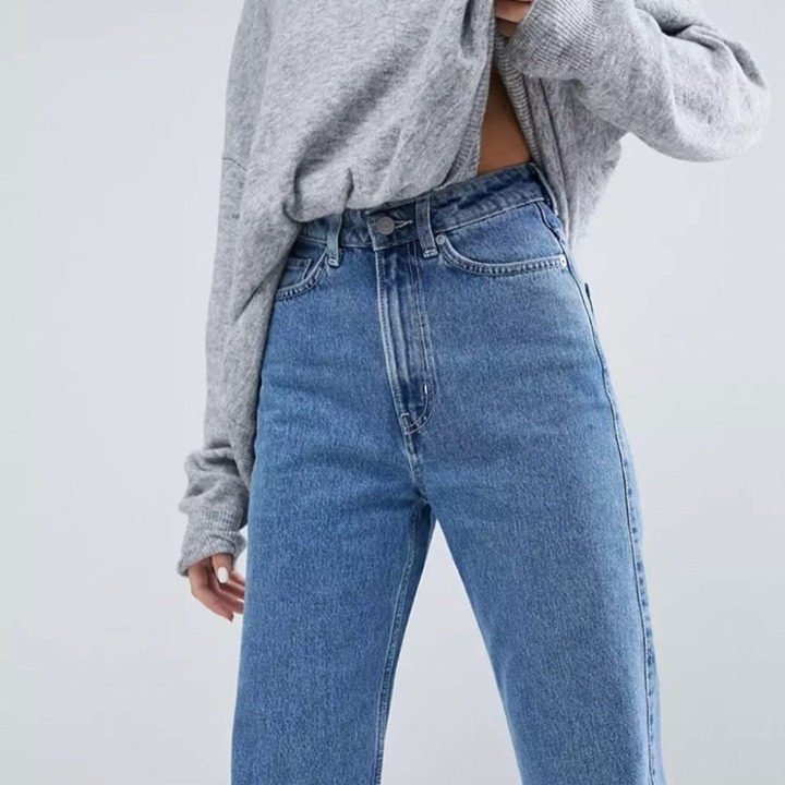 Weekday Rowe super high waist straight leg jeans in mid sky blue