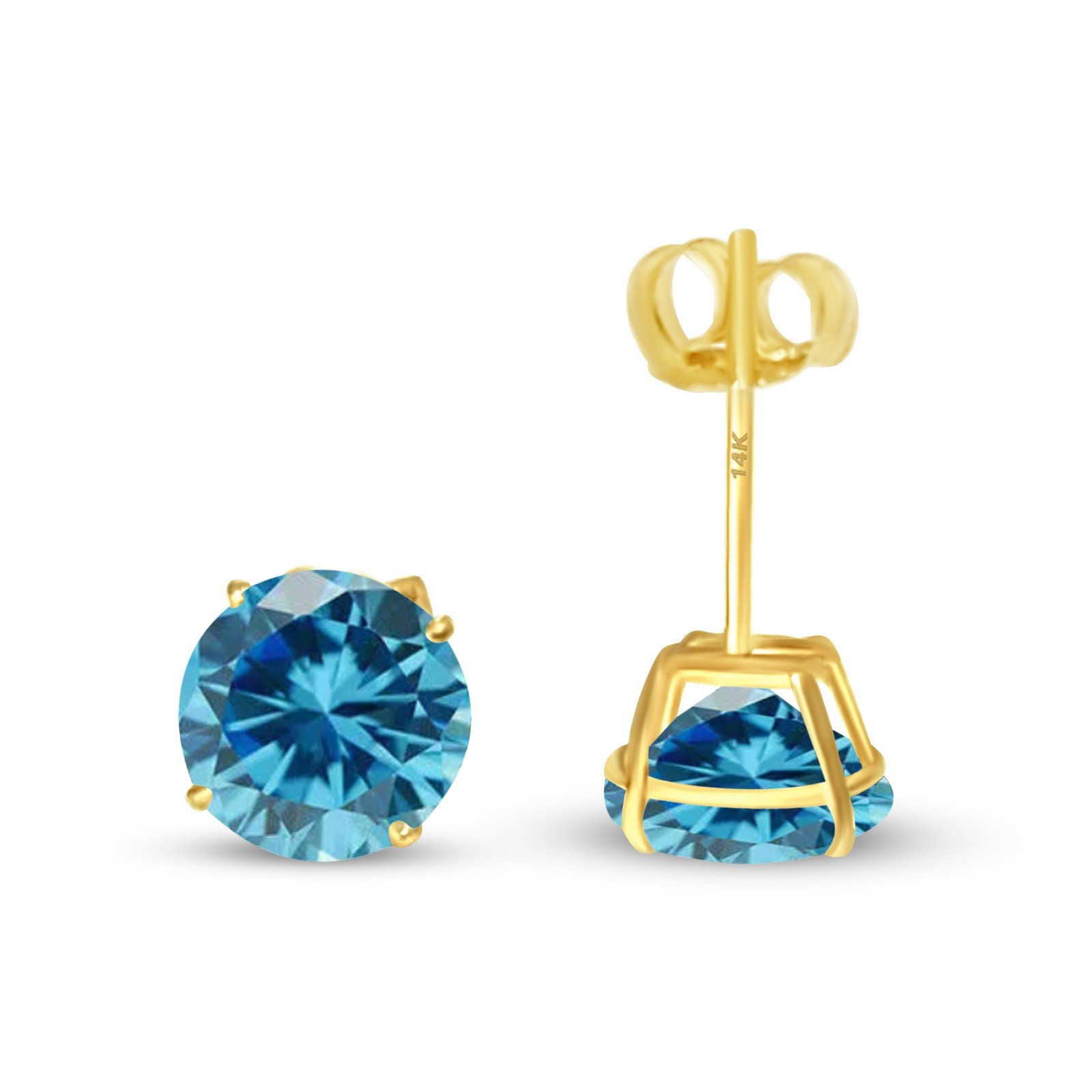 6mm Natural Blue Topaz Earring 14K Gold Earring Stud 1 pair Custom made Brand NE