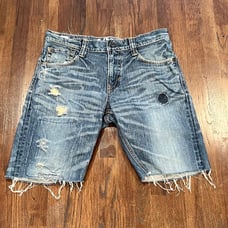 Edwin 503 Blue Trip Ripped Raw Hem Men’s Jean Shorts