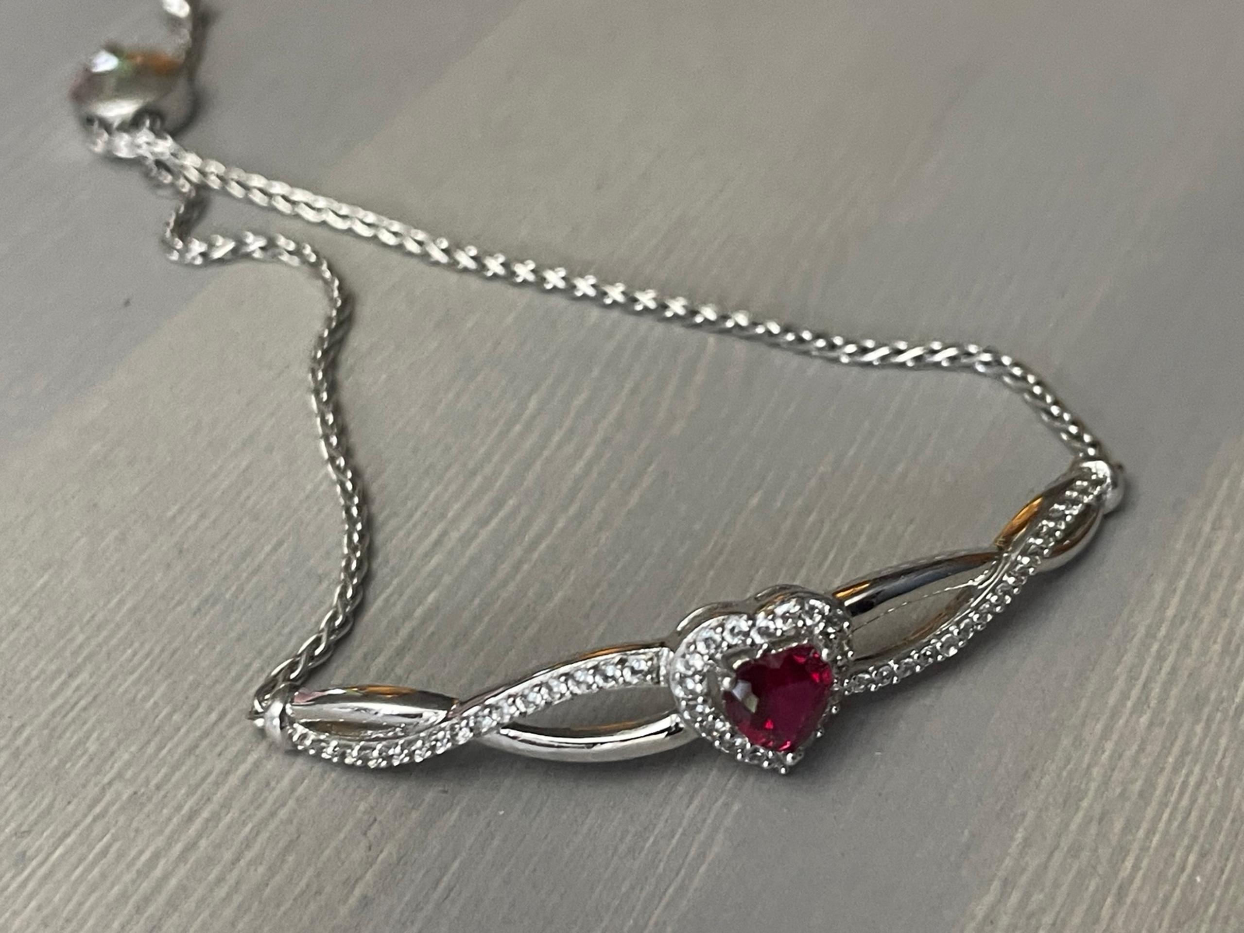 Kay Jewelers .925 Sterling Silver Bracelet with Lab Created Ruby Heart