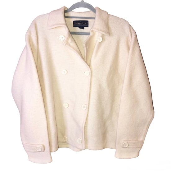 Herman Geist Vintage 100% Wool Peacoat Button Front Jacket Cream Size Medium