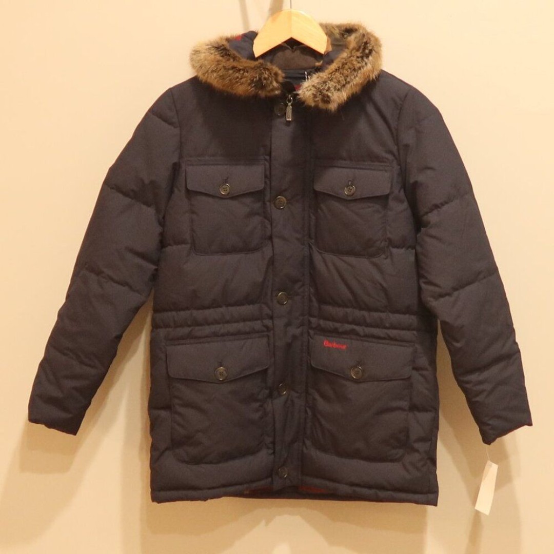 NWT BARBOUR morton coat big boy puffer X large fur hood tartan pocket navy dsgnr