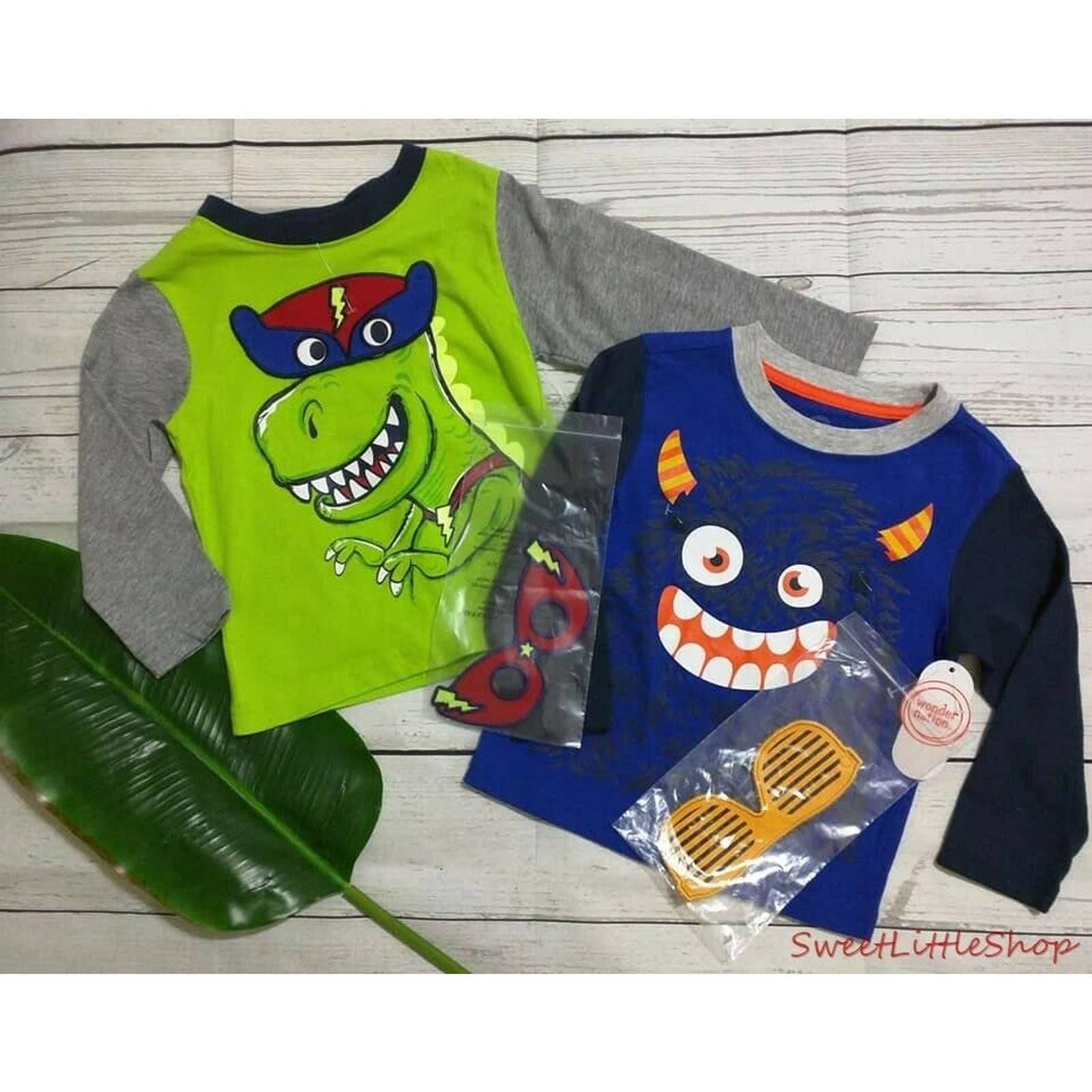 WONDER NATION Monster Dinosaur Shirt 3D Interchangeable Masks Boys Toddler 2T