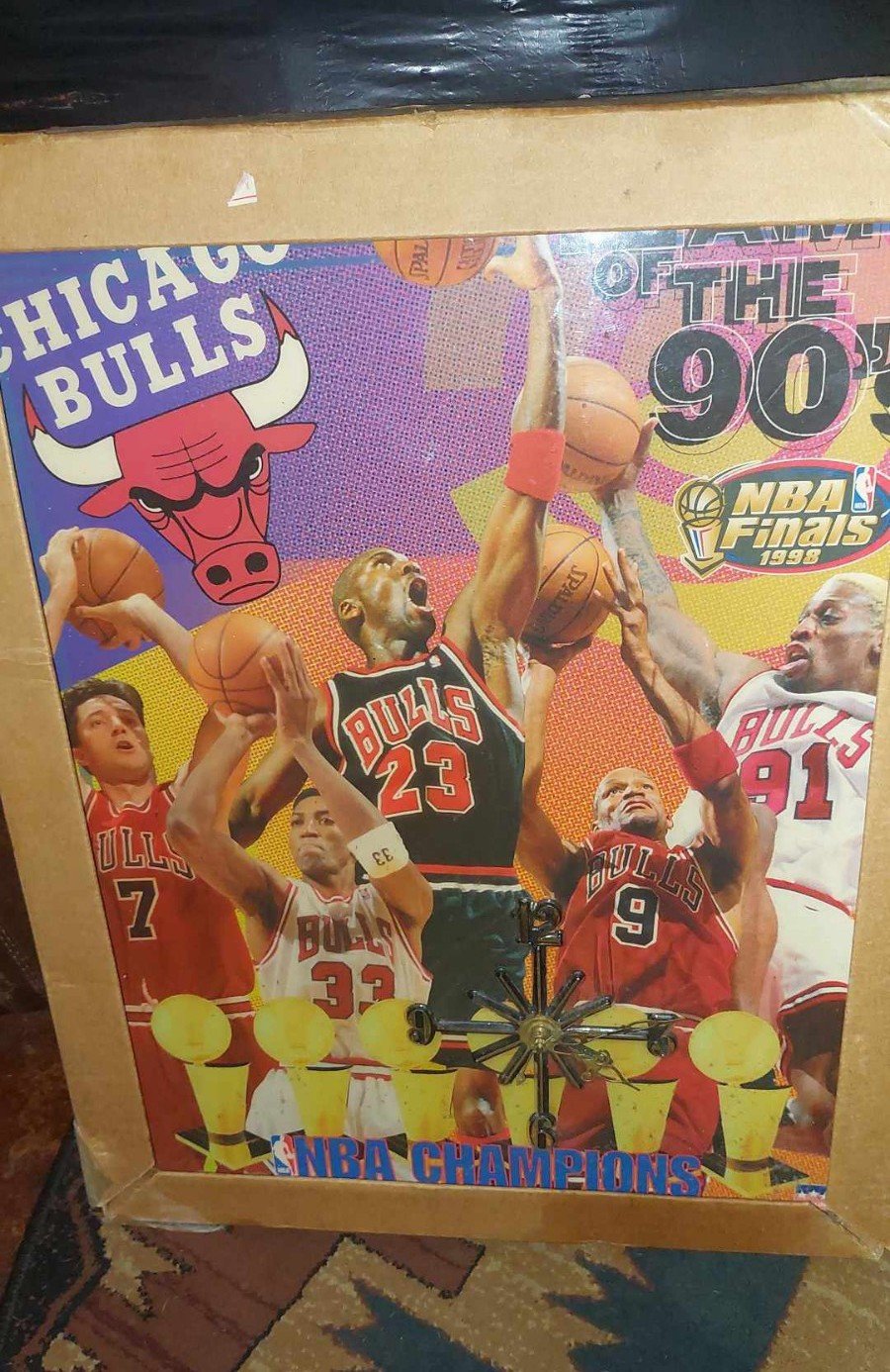 Chicago bulls team of the 90s unique poster clock