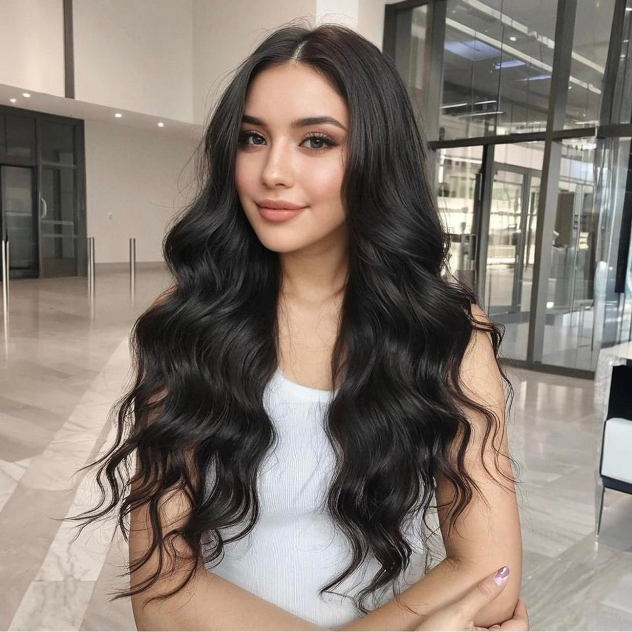 Human hair blend black lace front wig