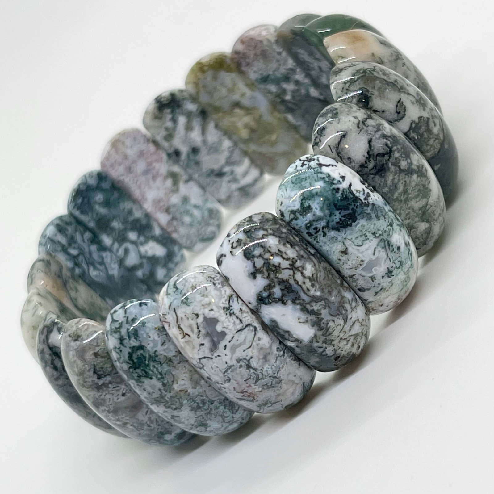 Moss Agate Crystal Beaded Bangle Bracelet
