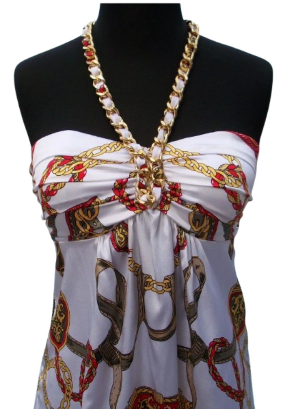 Cache Silk Woven Chain Halter Top New Size XL Ruched Built In Bra 118 Tropical