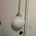 Vintage Mid-Century White Glass Globe Hanging Ceiling Light Swag Lamp Orb