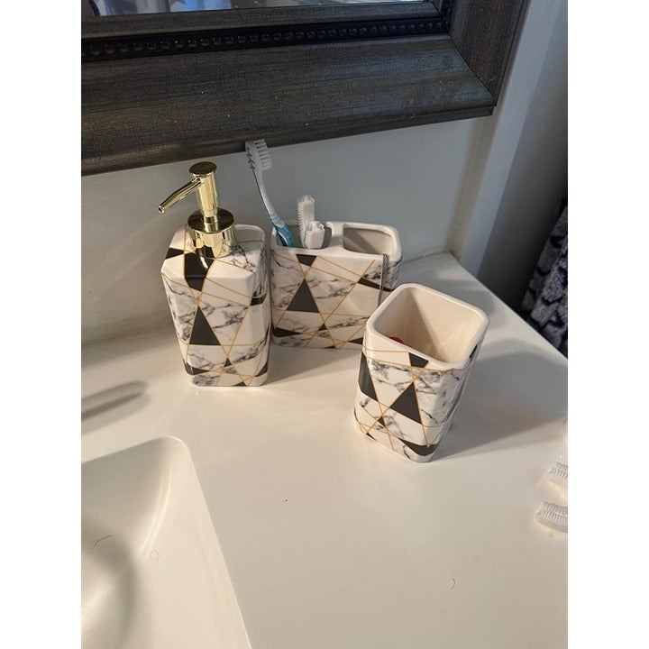 Bathroom Accessories Set Complete, 4 Piece Marble Pattern Bath Sets