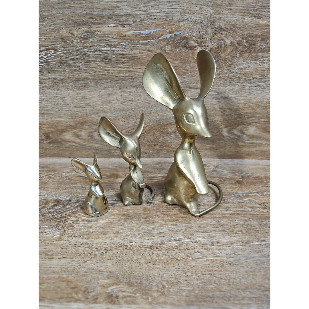 Brass Mice/ Mouse Figurines Lot Of 3~ 8.5 ~ 5.5 ~ 3.25 Tall Paperweight