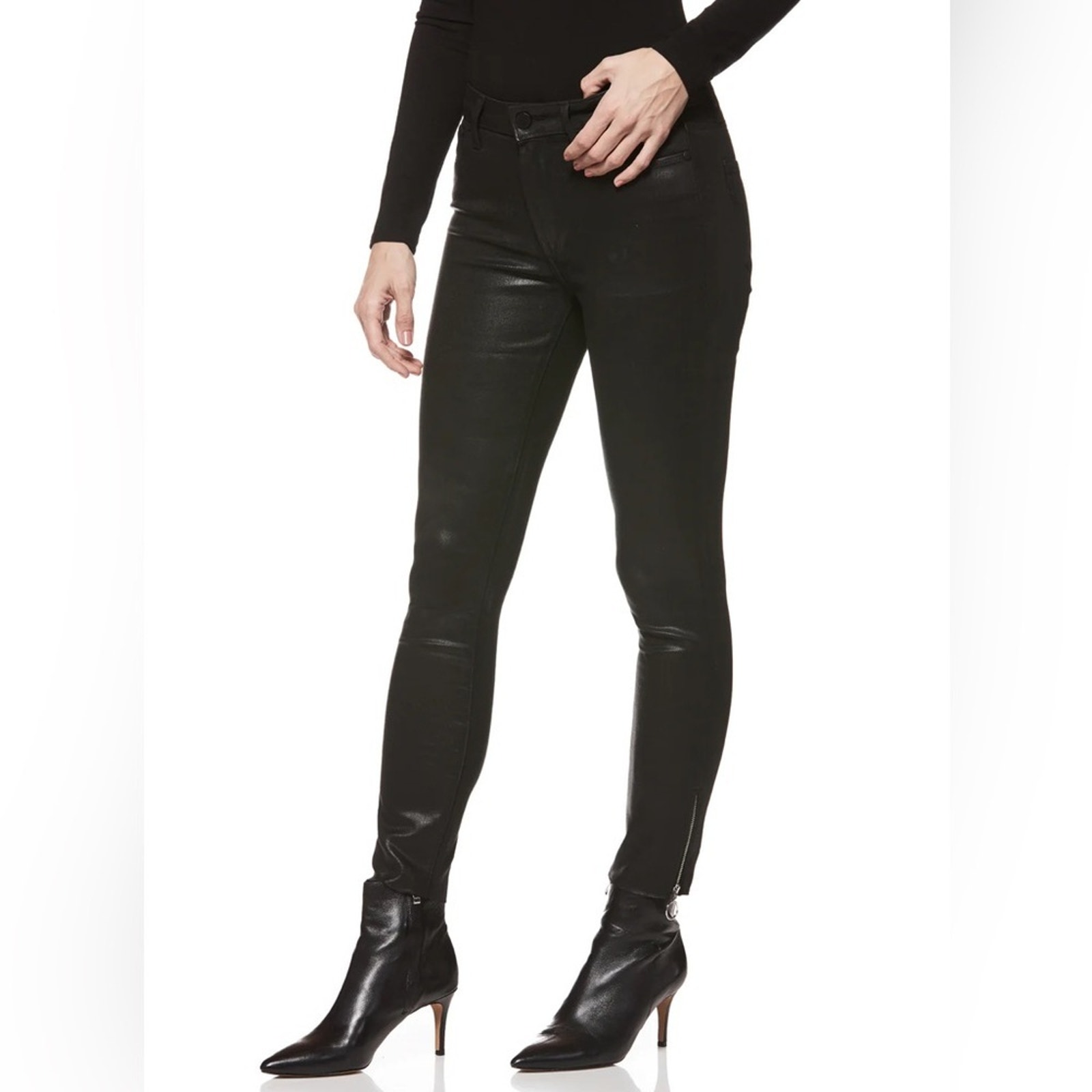 Paige Premium Denim - Hoxton Ankle Peg Ankle Zip Black Fog Luxe Coating