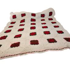 Beautiful Hand Crocheted 3D Red Rose Blanket Afghan Throw