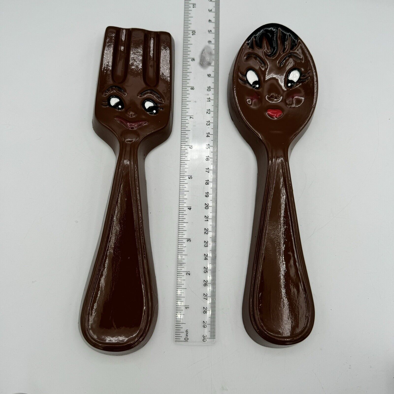 Chalkware Anthropomorphi c Kitschy Fork Spoon Kitchen Retro Style Wall Plaque