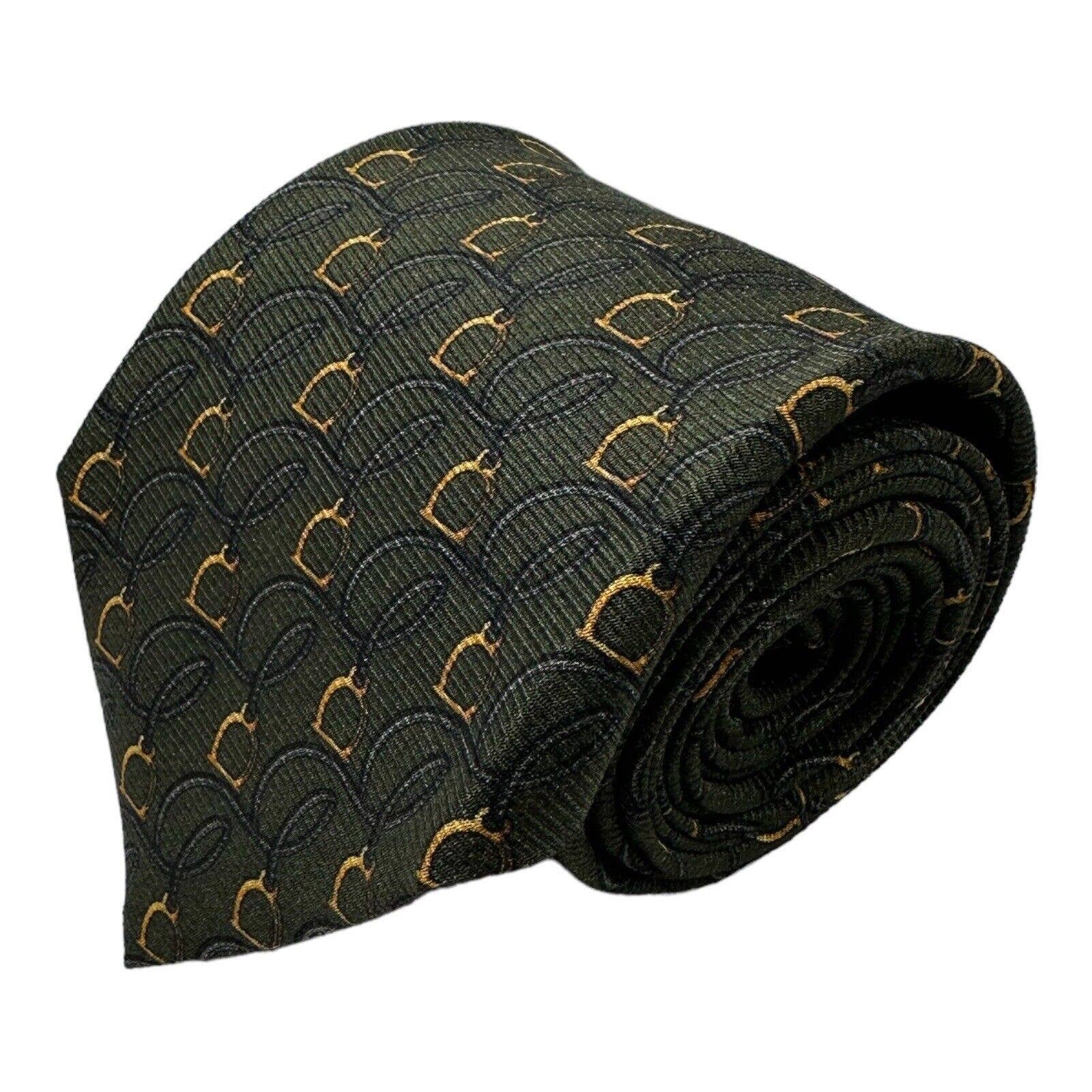 Paul Stuart Green Equestrian Themed Mens Pure Silk Tie 3.5 Inch Width NWT