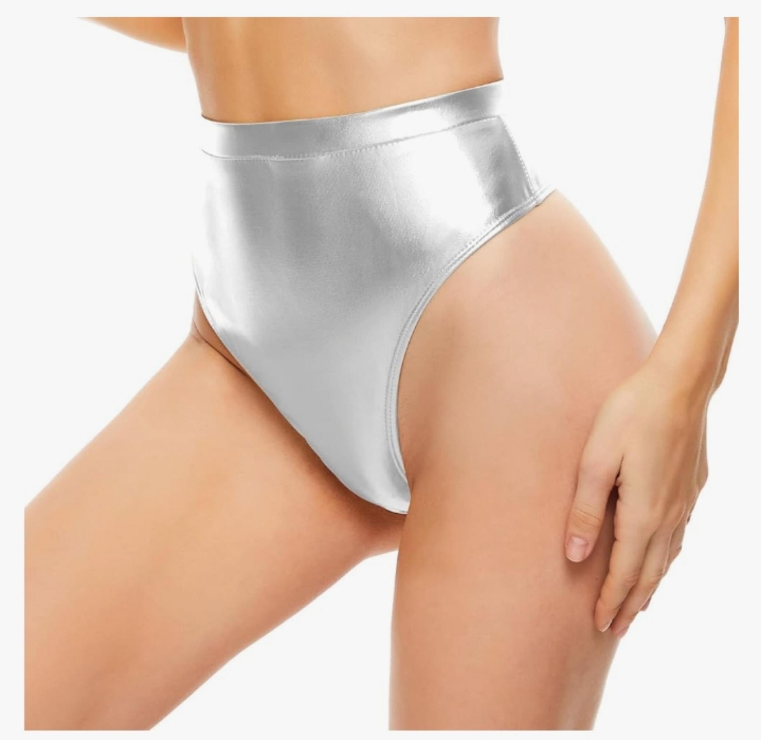 Kepblom Women's Thong Metallic Rave Bottoms Shiny High Waisted Panties - M