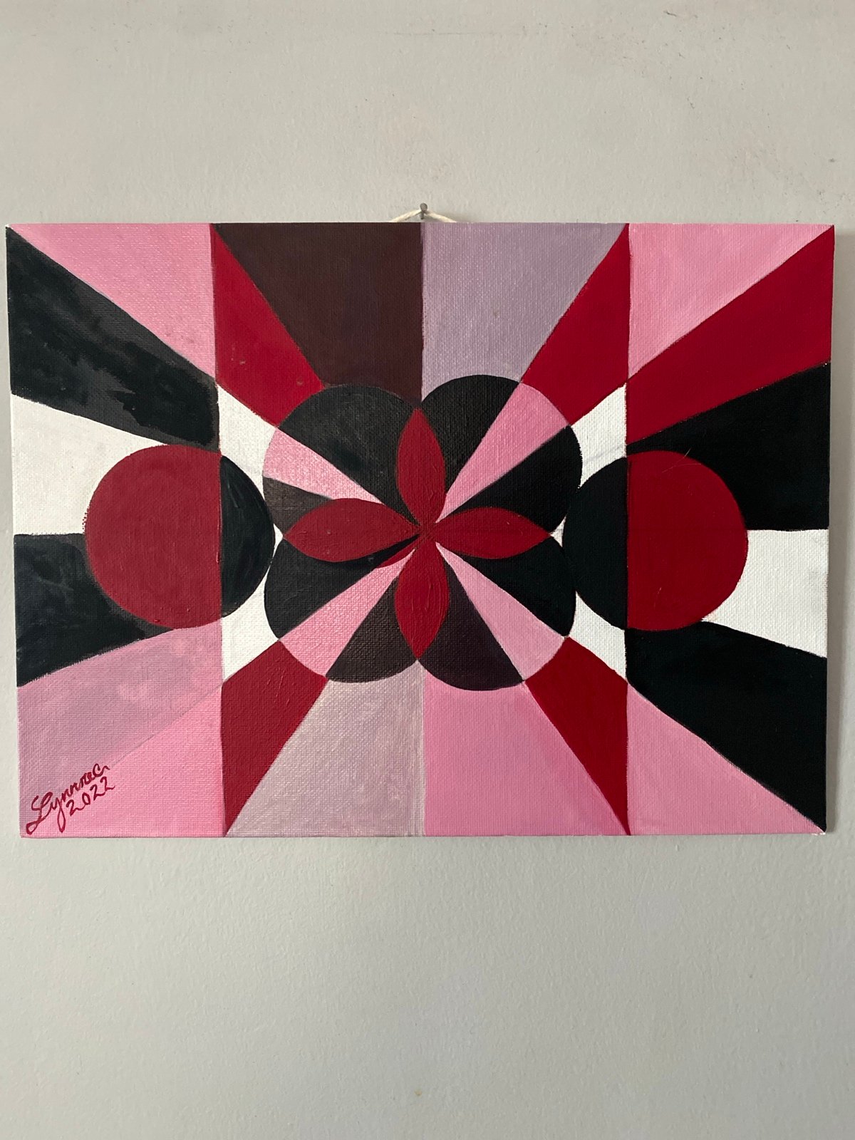 Oil on canvas. Geometry in red. 12x9 inch