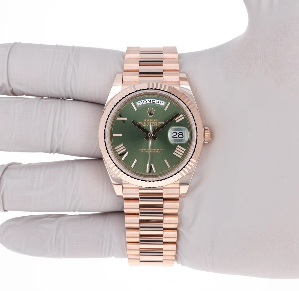 Day date 40 mm Rose Gold bracelet Green dial