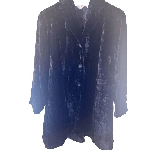 J.Jill Women's 2XL Black Crushed Velvet Embroidered Jacket Witchy Whimsigoth