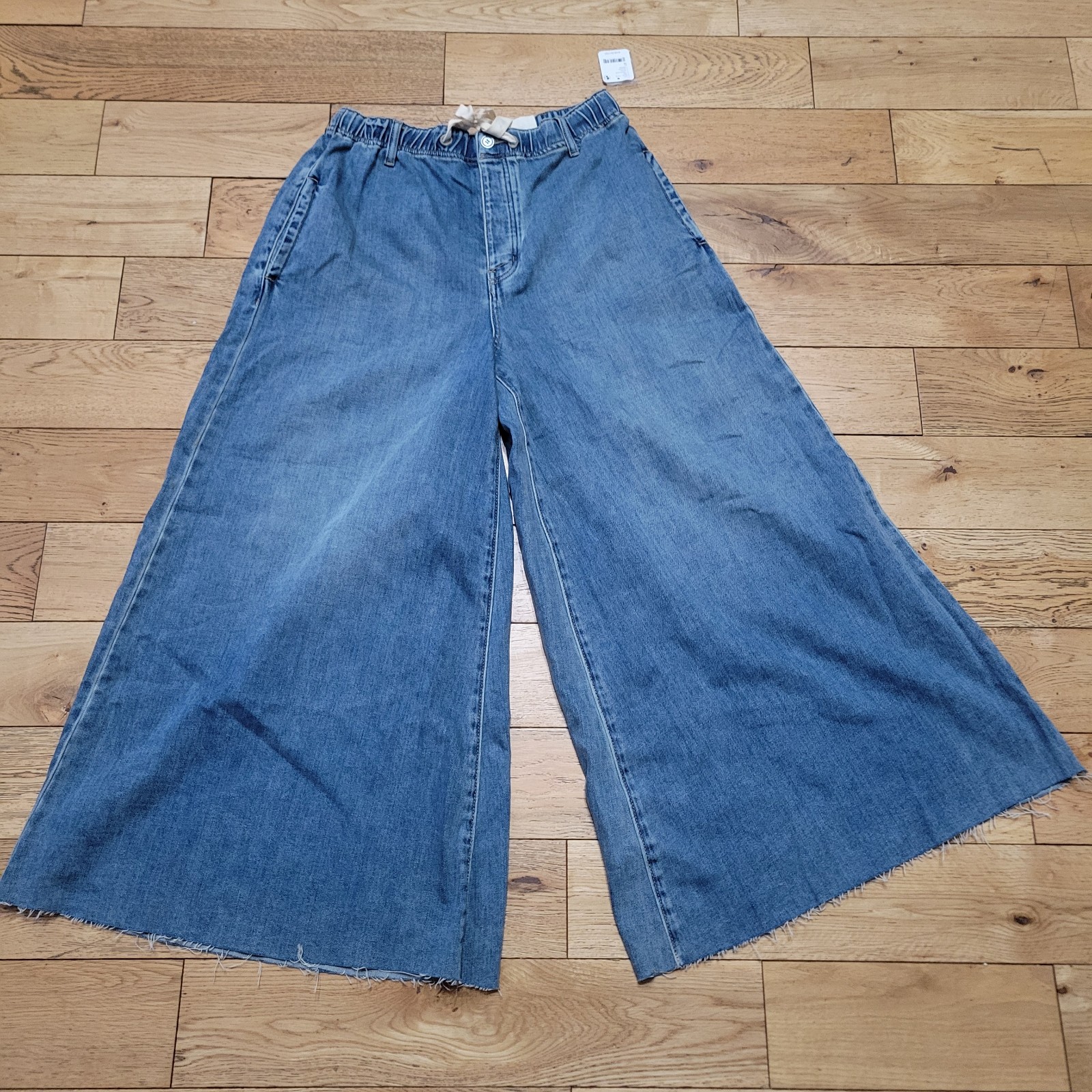 New Free People We The Free Clover Pull-On Jeans Mid Rise Wide Leg Pants