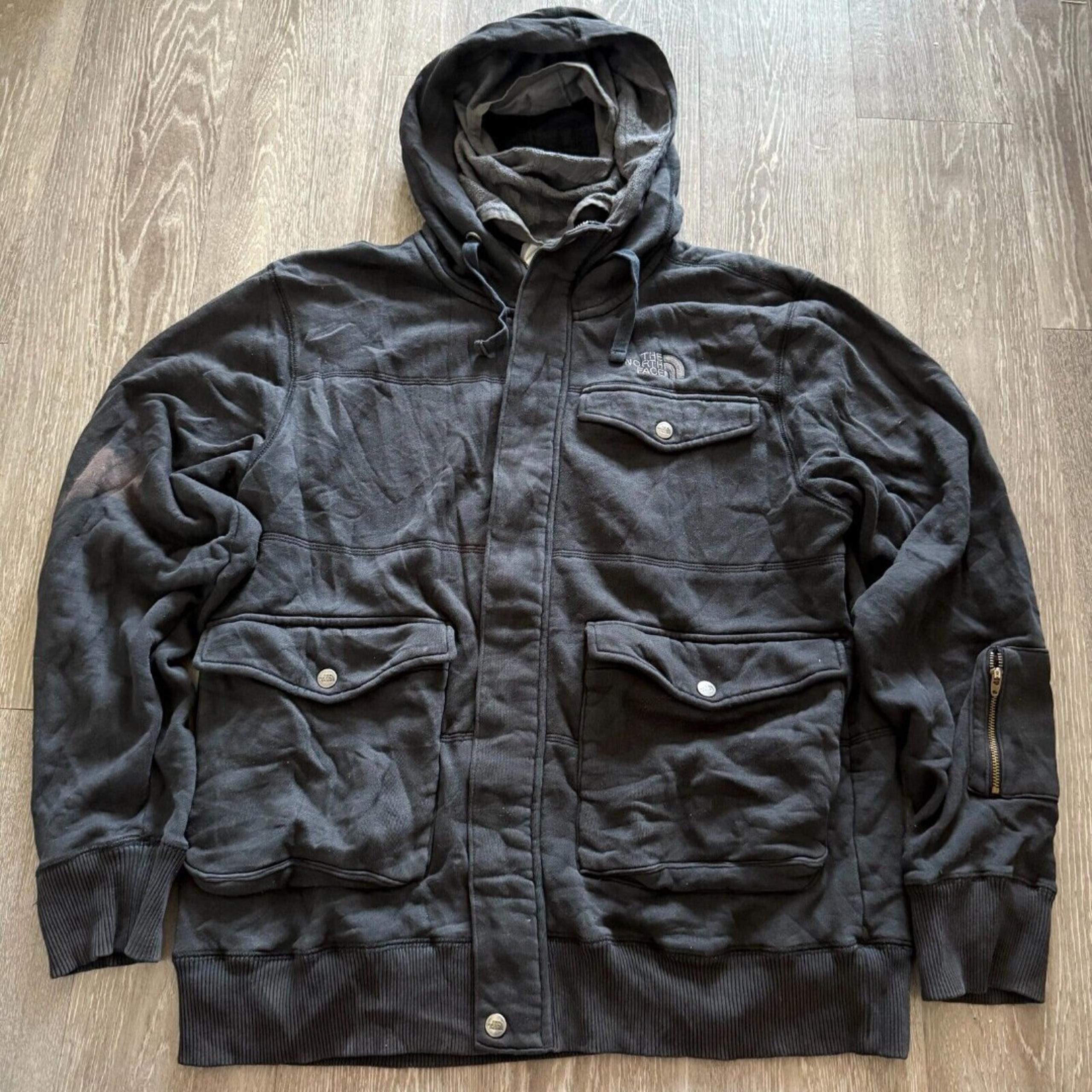 The North Face Hoodie Jacket Mens Large ~ Black Zip and Snap Coat Softshell VTG