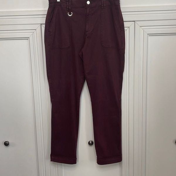 White House Black Market burgundy slim ankle cargo pant size 12