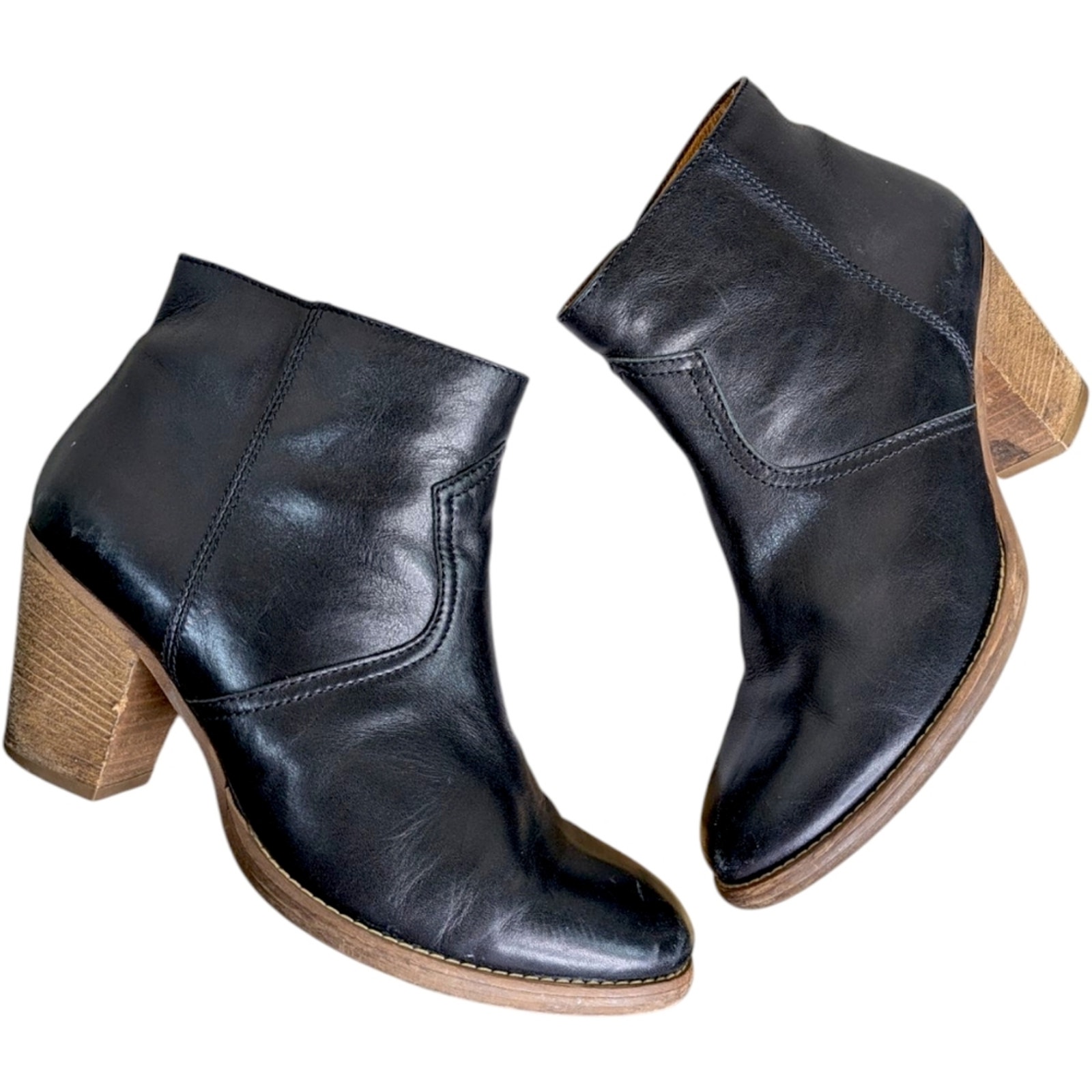 Madewell 1937 Winston Ankle Boots Womens 10 Black Leather Heeled Booties Side Zi