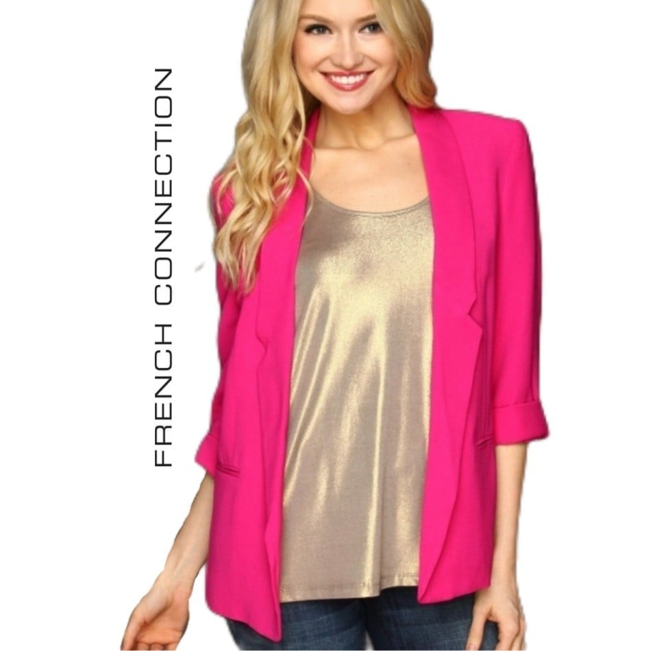 New 235 French Connection Connie Crepe Hot Pink Blazer Jacket Coat Zara Bebe