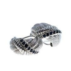 Judith Ripka Blue Sapphire Sterling Silver Hoop Omega Post Earrings 925