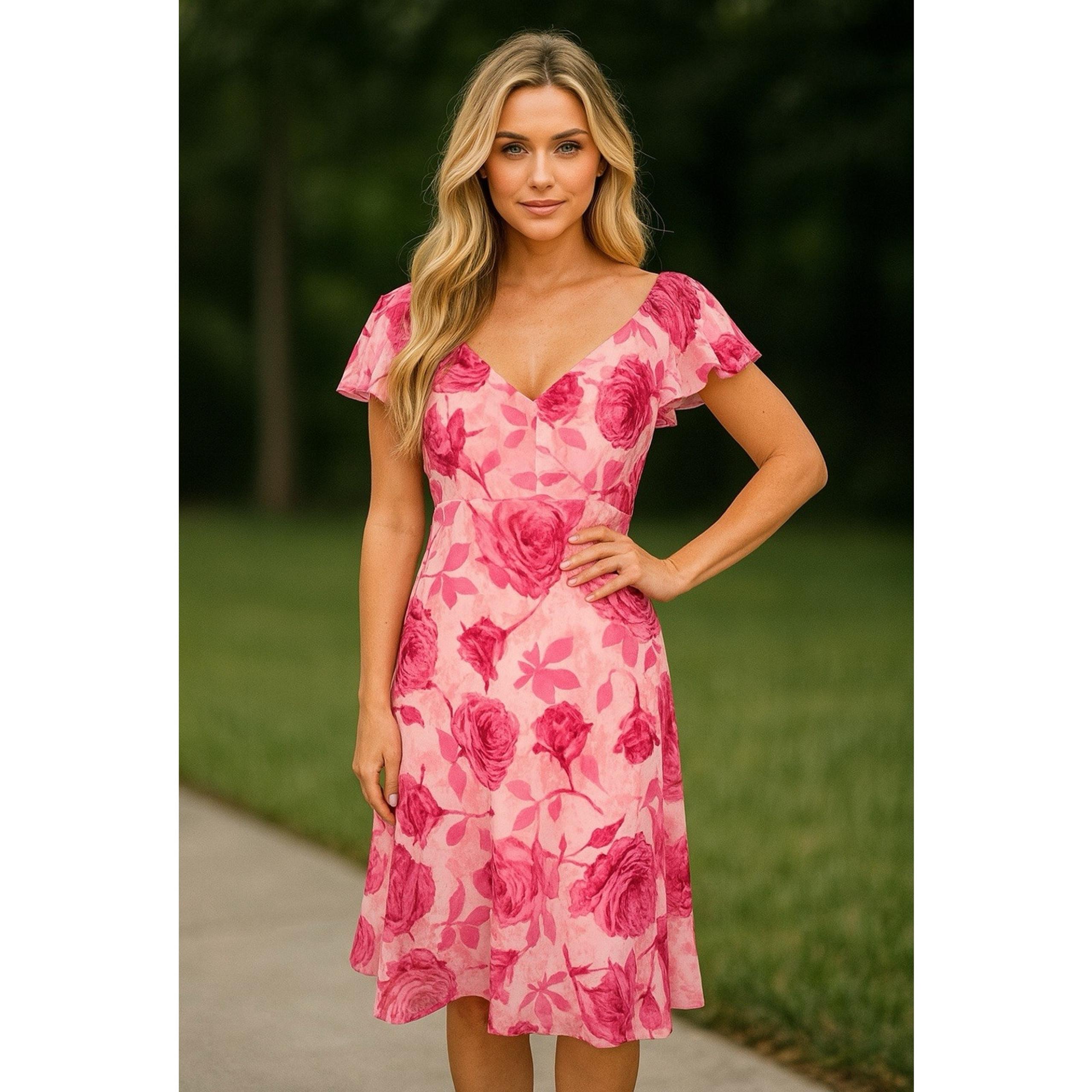 Y2K Jonathan Martin Floral Sz 16 Pink Midi Empire Dress Fairy 90s Roses Babydoll