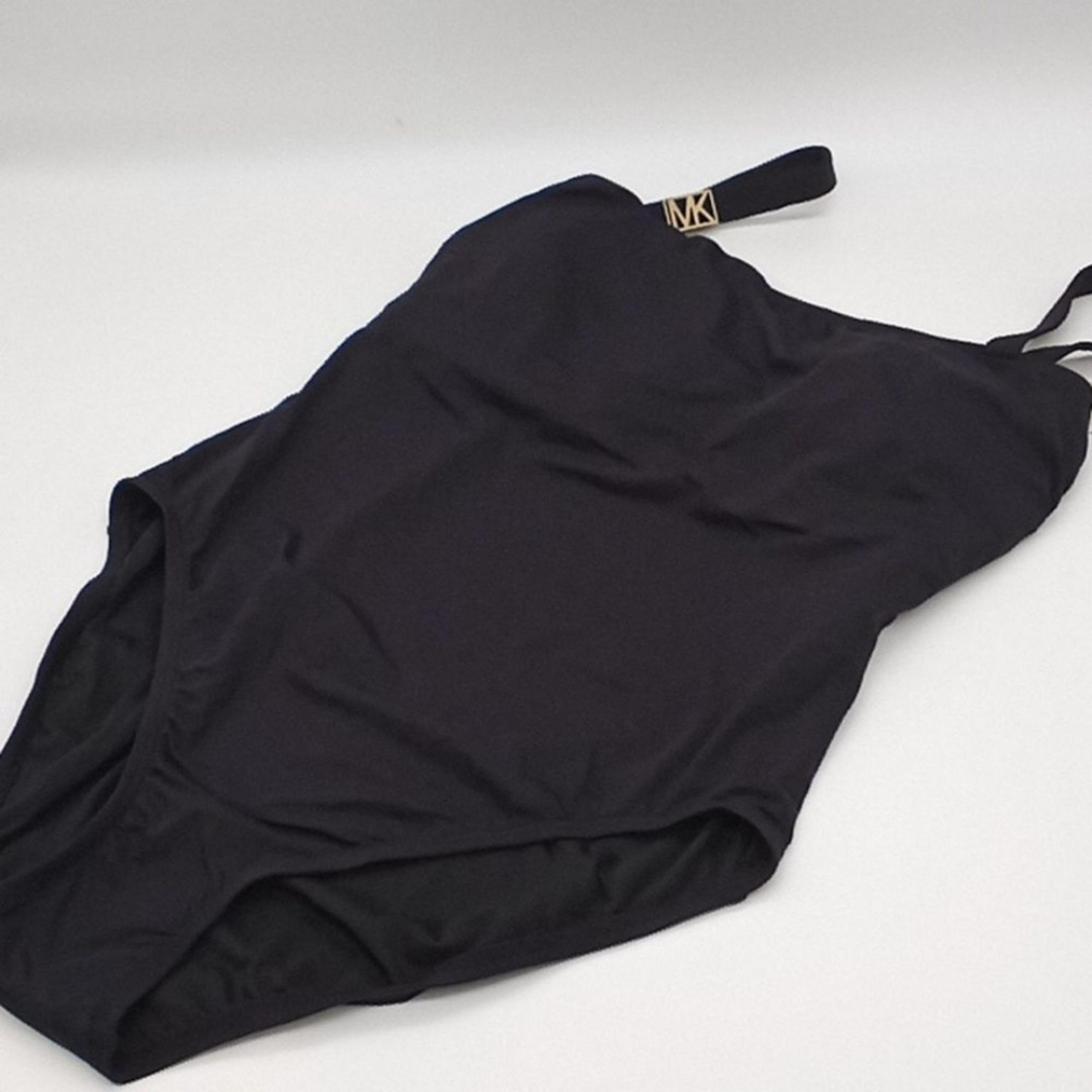 MICHAEL Michael Kors Swimsuit Womens 16 Logo Solid Square Neck One-Piece Black