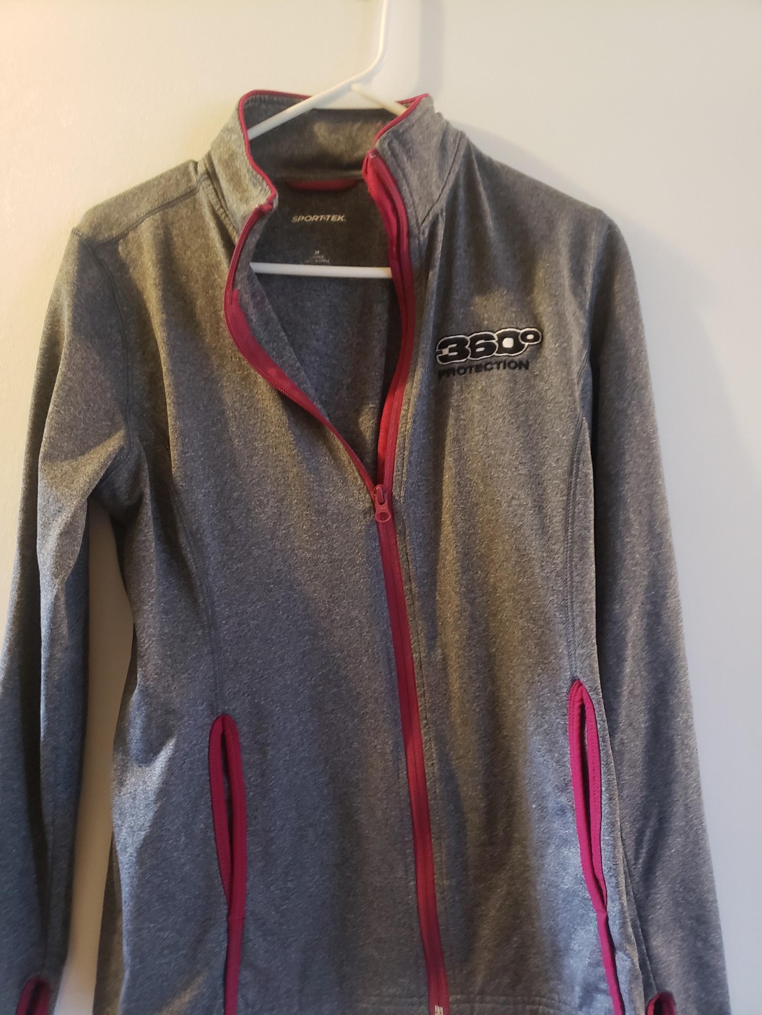 Womens sport tek gray pink trim zip front jacket medium