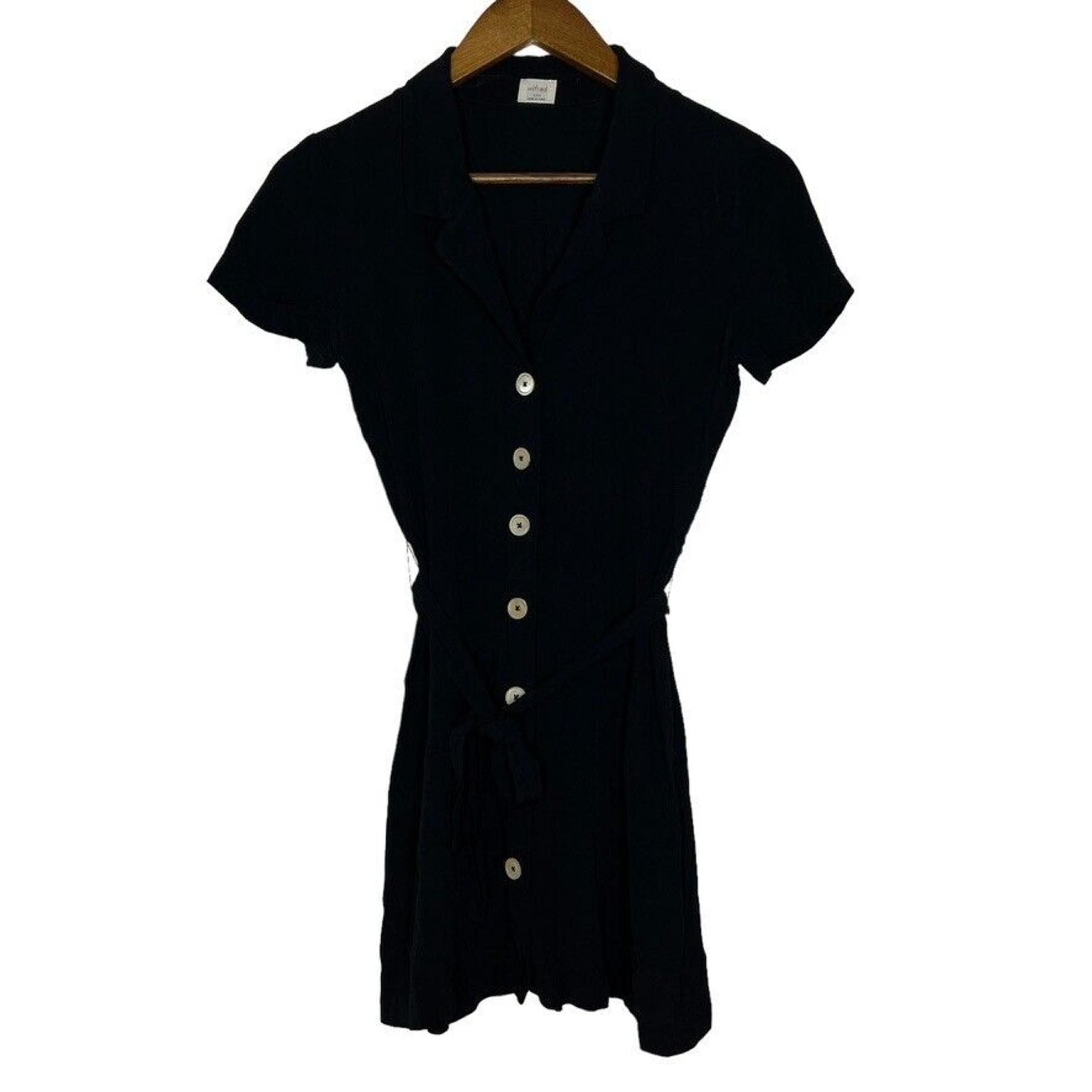 Wilfred Black Collared Button Down Tie Waist Short Sleeve Dress Size XXS Women