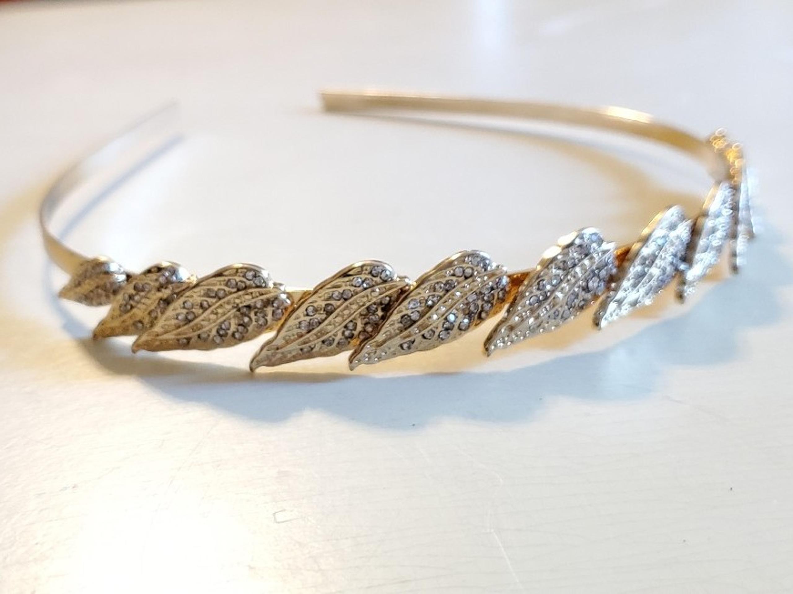 Leaf Design Jeweled Goldtone Headband