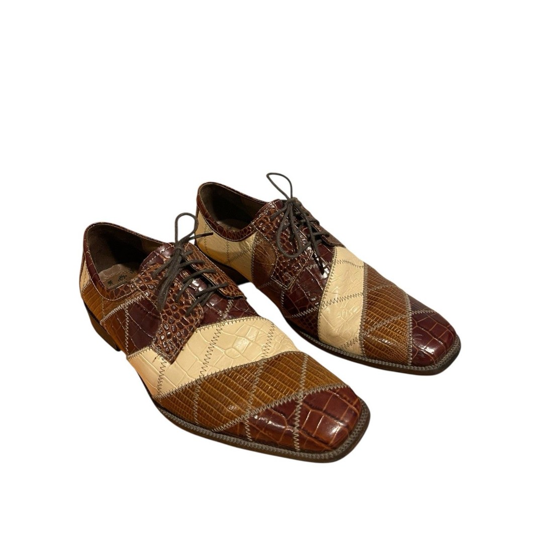 Stacy Adams Men Croc Alligator Leather Wingtip Dress Shoe Brown &Cream Sz 9.5M