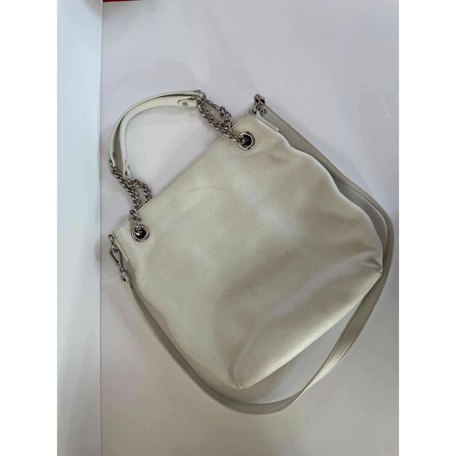 Michael Kors Jet Set Optic White Leather Satchel Chain Shoulder bag Handbag