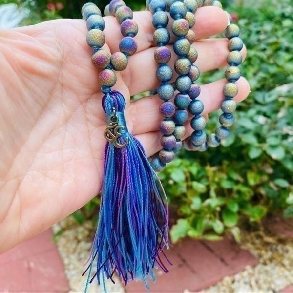 Rainbow Hematite tassel Om Mala Necklace