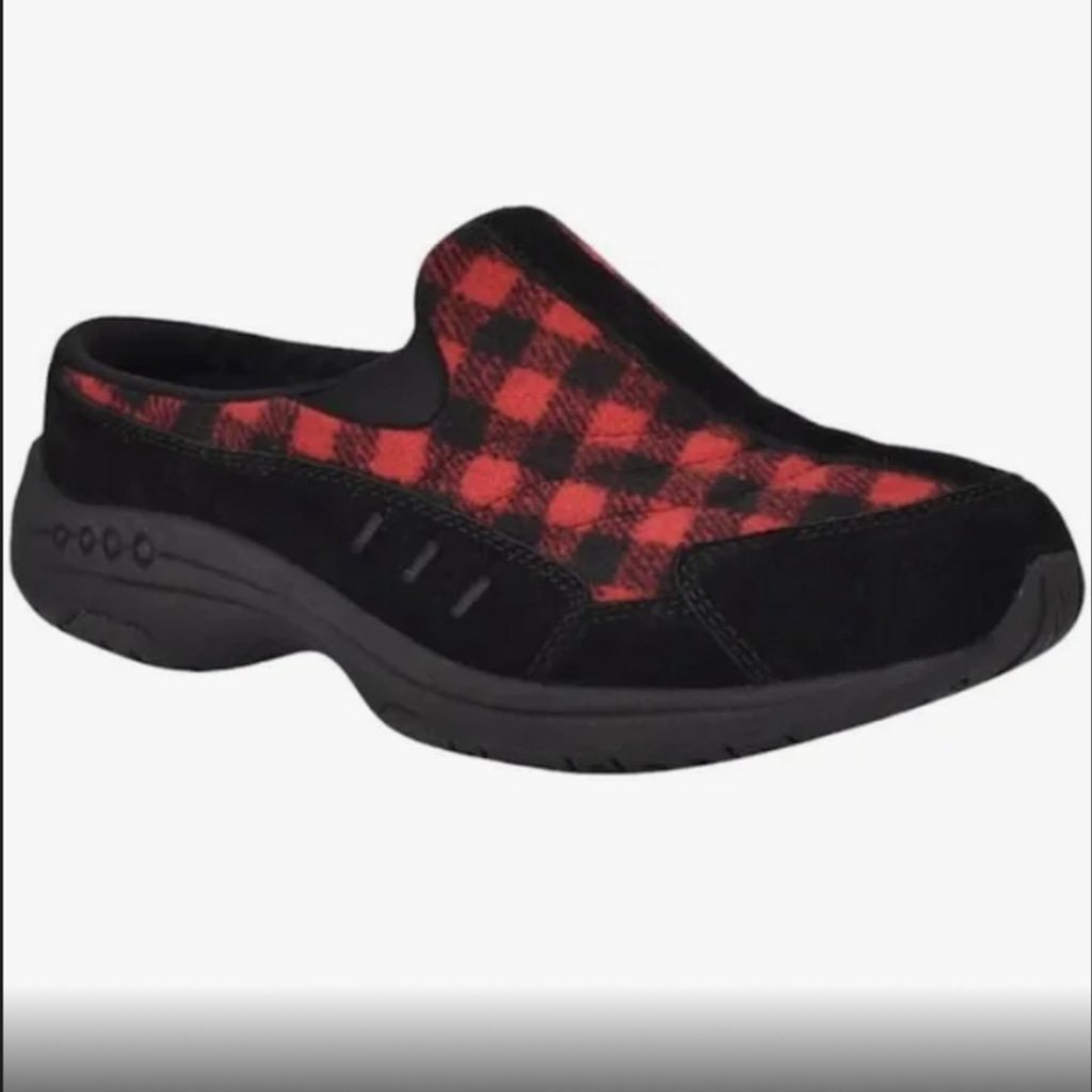 Easy Spirit Travel Time slip on sneaker clogs red buffalo check