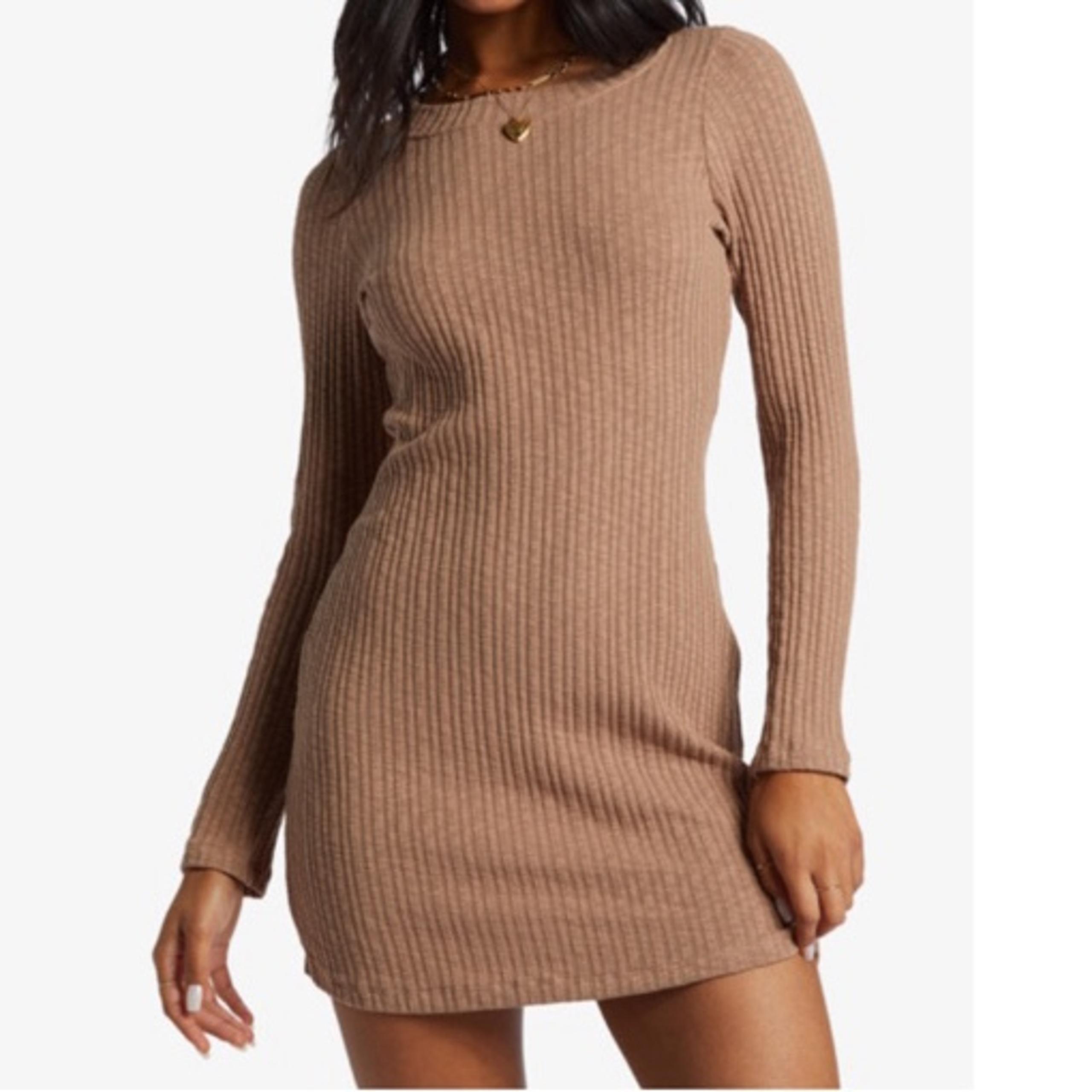 Head Turner Mini Ribbed Knit Dress Billabong  Large Sweet Earth Color NWT