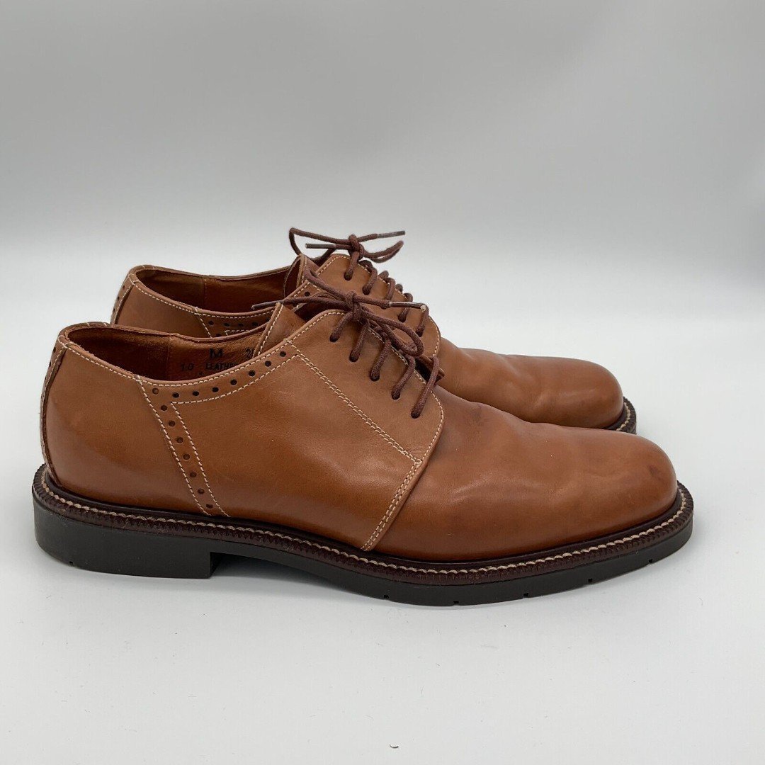 Johnson & Murphy Passport Dress Shoes Oxfords Brown Leather Italy Made Size 10